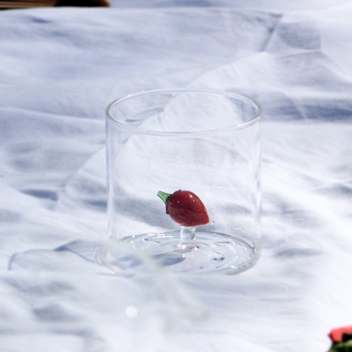 Wd Bicchiere In Vetro Borosilicato Con Soggetto In Vetro Colorato Fragola