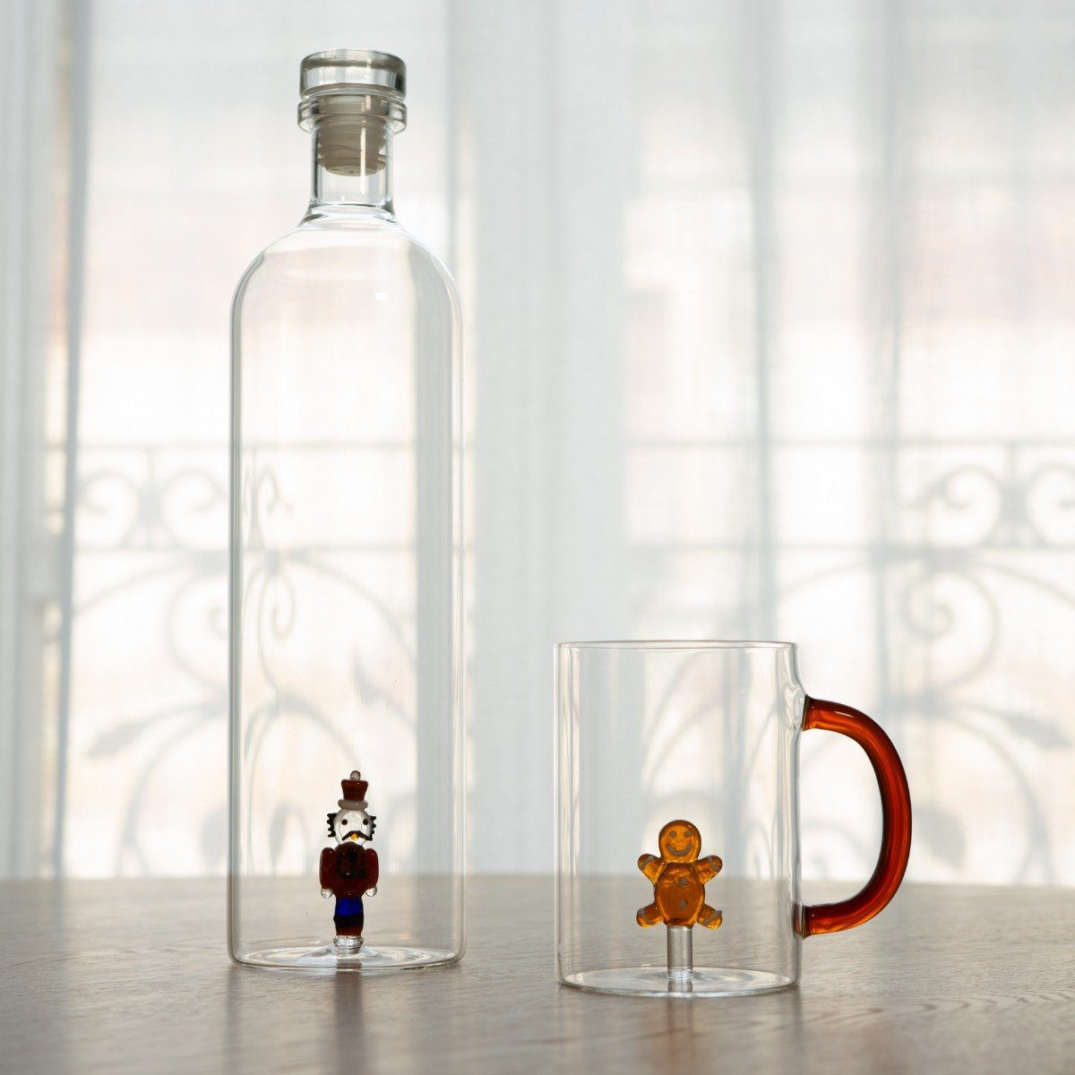 Wd Bottiglia In Vetro Borosilicato Con Tappo E Decoro Schiaccianoci
