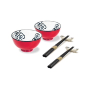 Wd Set 2 Ciotoline Decorate Con 2 Coppie Di Bacchette E 2 Poggia Bacchette