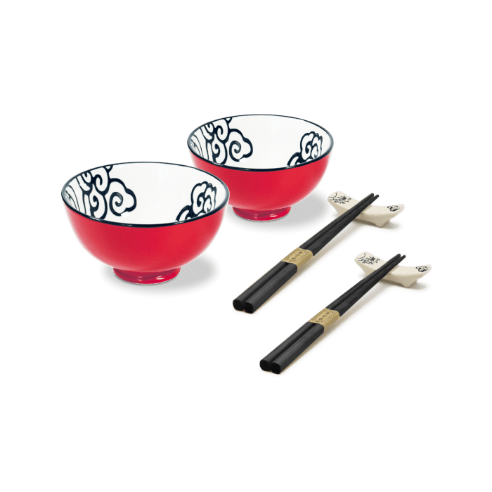 Wd Set 2 Ciotoline Decorate Con 2 Coppie Di Bacchette E 2 Poggia Bacchette