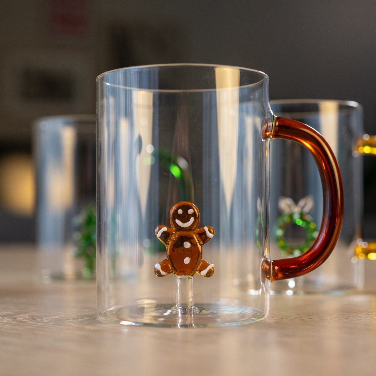Wd Tazza In Vetro Borosilicato Con Decoro In Vetro Natalizio Pan di Zenzero