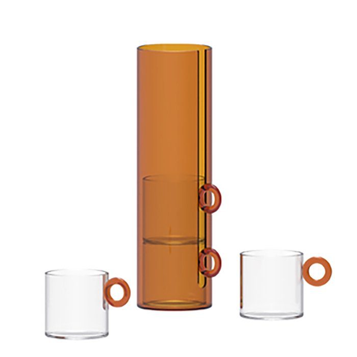 Wd Set 4 Tazze In Vetro Borosilicato Con Manico Ad Anello E Supporto In Vetro