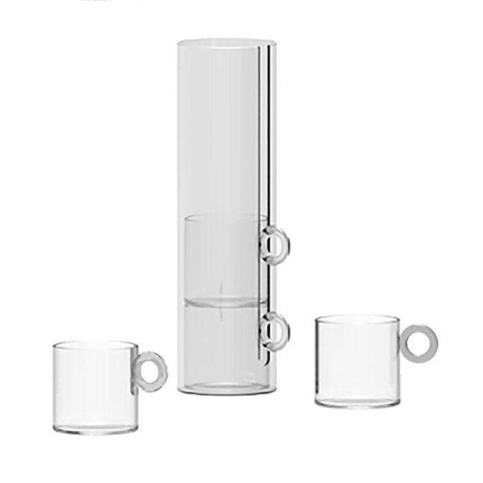 Wd Set 4 Tazze In Vetro Borosilicato Con Manico Ad Anello E Supporto In Vetro