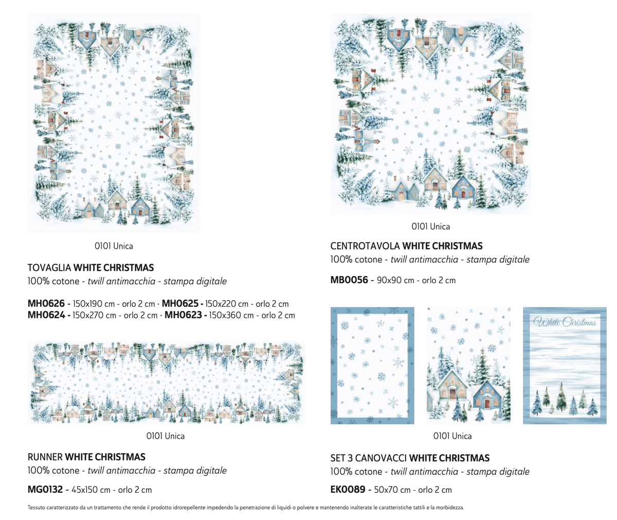 Riviera Tovaglia Natalizia E/O Runner In Cotone Con Trattamento Idrorepellente White Christmas